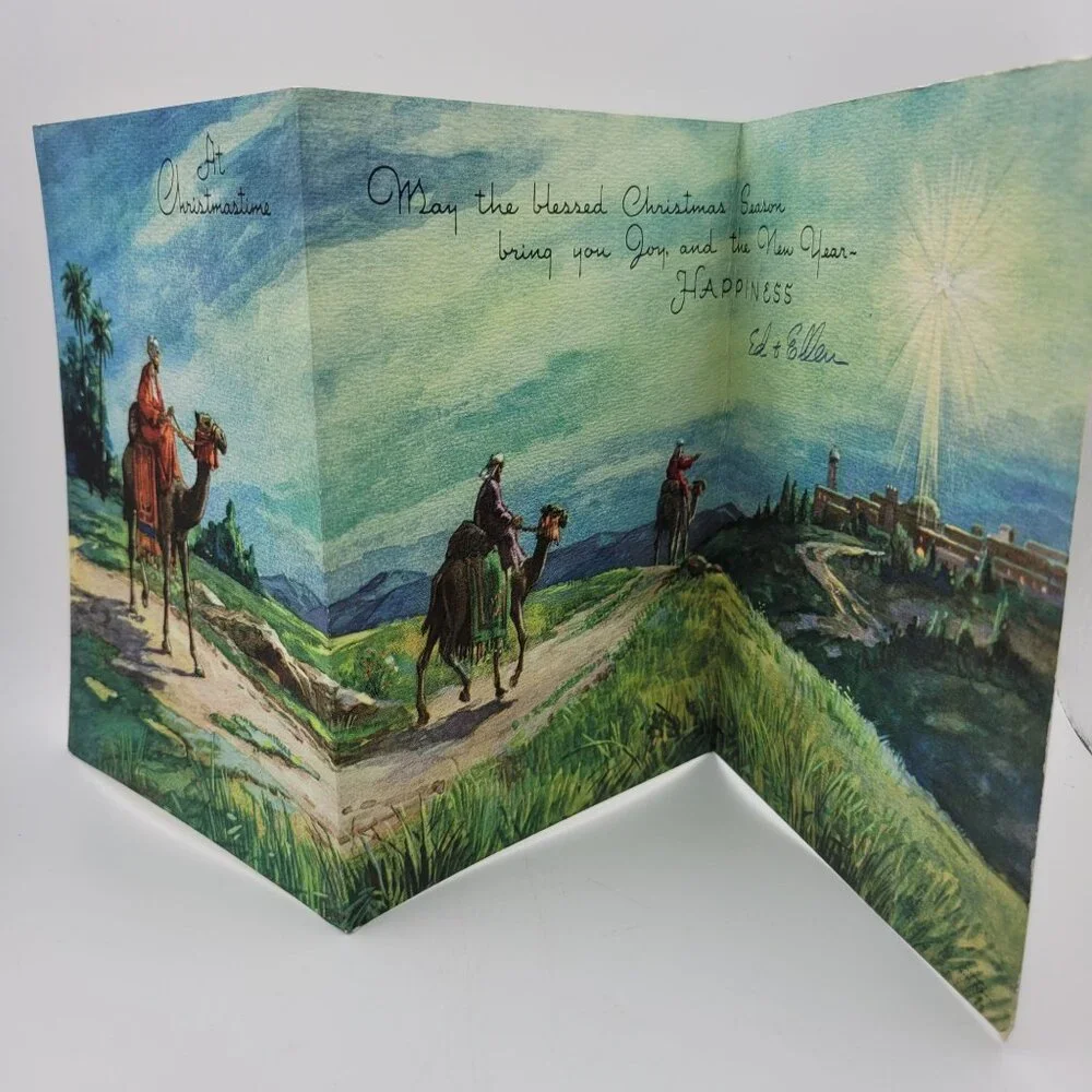 Vintage At Christmastime Greeting Card With Camel & Desert Scene